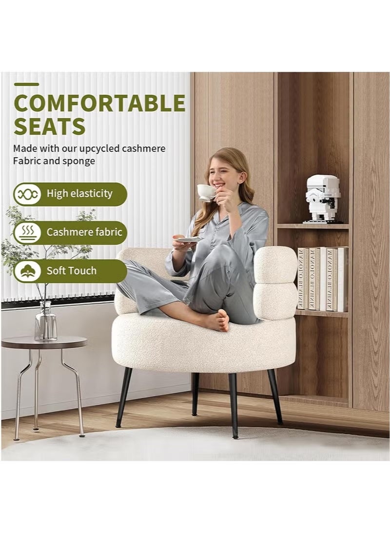 والالا كرسي مكياج مبطن - كرسي أسطواني دائري بأرجل ذهبية | كرسي بذراعين منجد صغير الحجم لغرفة النوم، وغرفة المعيشة، وغرفة النوم (بيج، 67*55*67 سم) - Image 4