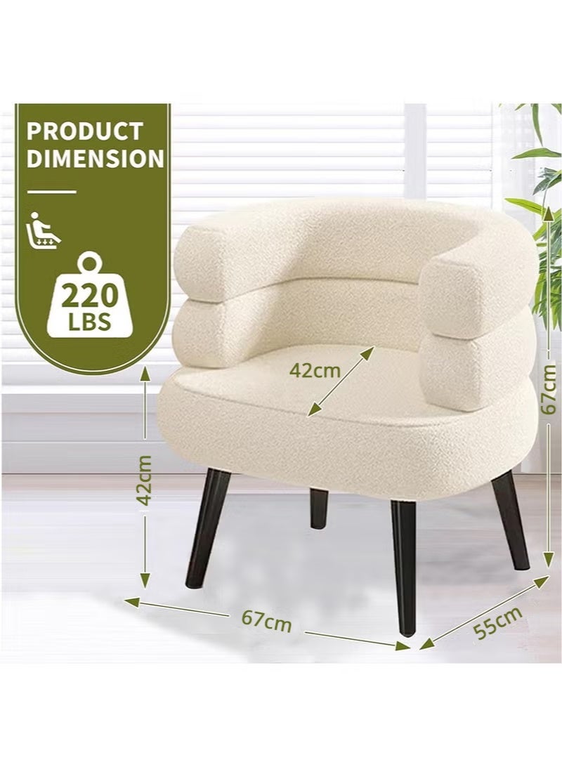 والالا كرسي مكياج مبطن - كرسي أسطواني دائري بأرجل ذهبية | كرسي بذراعين منجد صغير الحجم لغرفة النوم، وغرفة المعيشة، وغرفة النوم (بيج، 67*55*67 سم) - Image 3