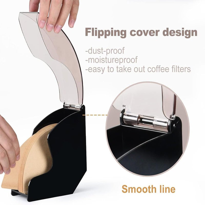 LINJIE Coffee Filter Holder, Coffee Filter Box with Cover, Dustproof & Moisture-Proof Holder with Cover,Storage Capacity of 100 pcs (Black) - Image 3