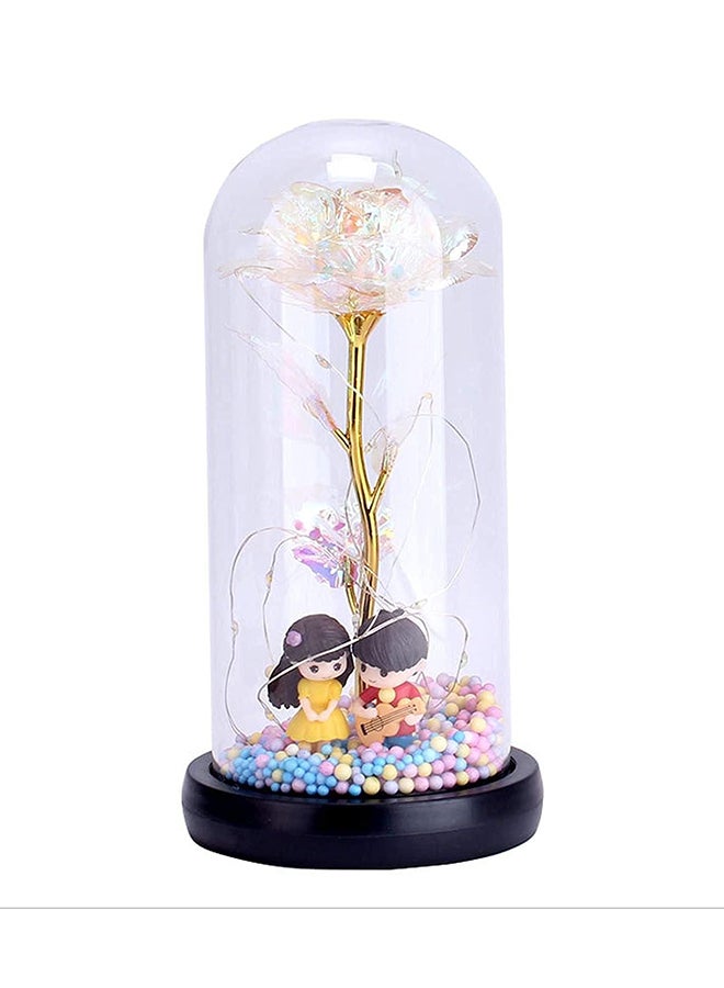 Guccicok Romantic Rose Gold Foil Flower Led Roses In Glass Dome