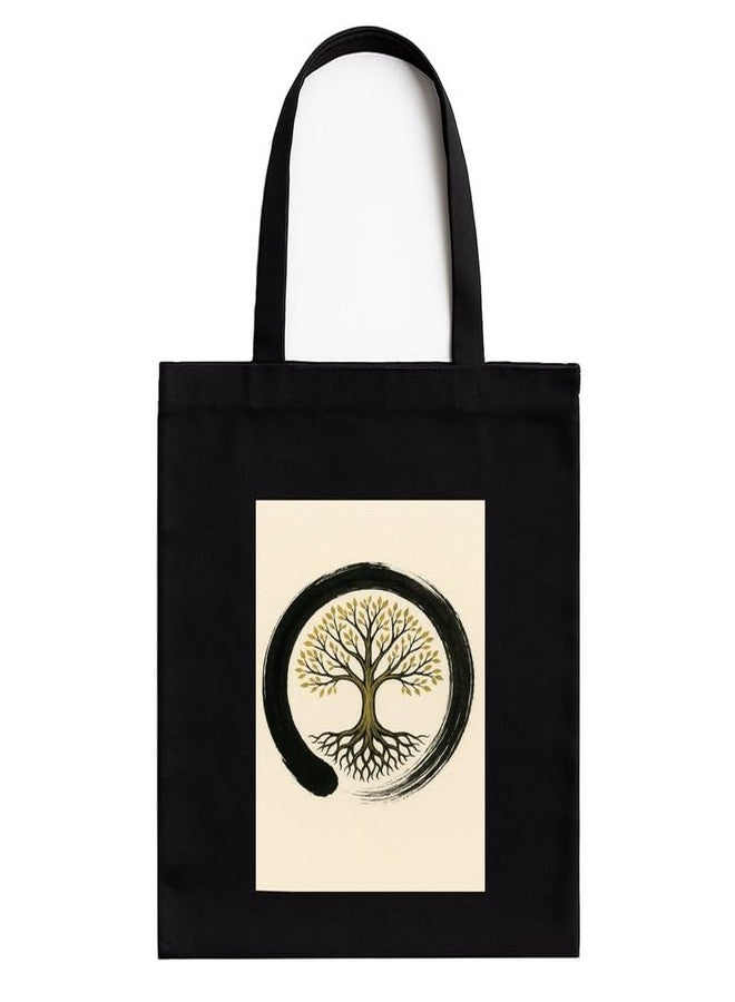 Megrok Zen Circle Tote Bag for Women | Front A4 Size Printed Pocket | 16x14 Inch Japanese Cotton Bag | Minimalist Lifestyle Statement - Image 1