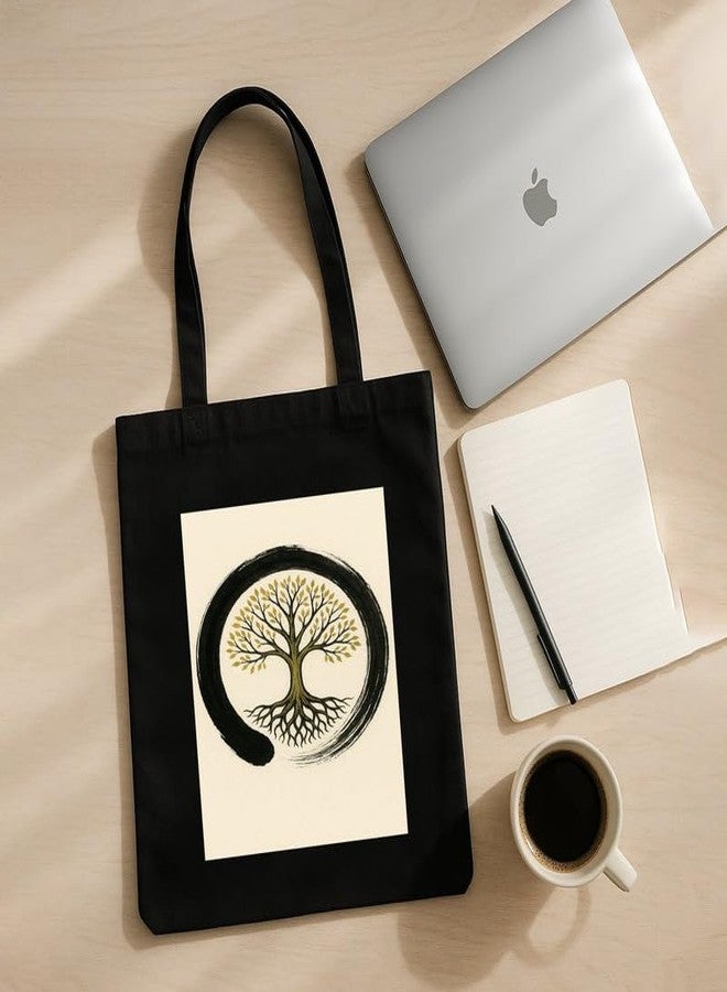 Megrok Zen Circle Tote Bag for Women | Front A4 Size Printed Pocket | 16x14 Inch Japanese Cotton Bag | Minimalist Lifestyle Statement - Image 5