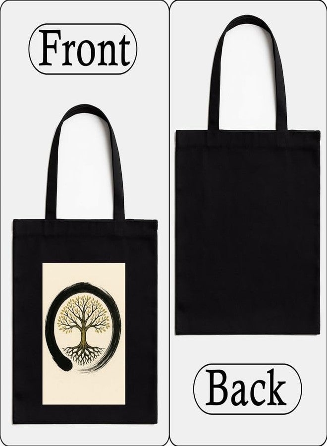 Megrok Zen Circle Tote Bag for Women | Front A4 Size Printed Pocket | 16x14 Inch Japanese Cotton Bag | Minimalist Lifestyle Statement - Image 4