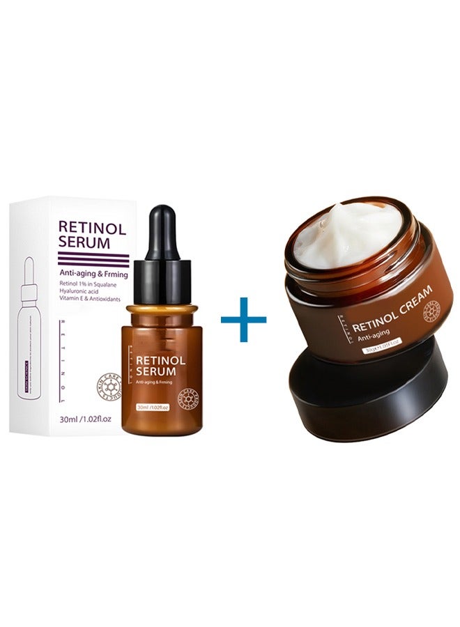 MOIKA Retinol Cream Anti-Aging and Retinol Serum Anti-Aging & Frming, Anti Aging Collagen Firming Serum Anti wrinkle Cream Skin Tightening Lifting Hydrating Cream and Serum Combo - Image 1