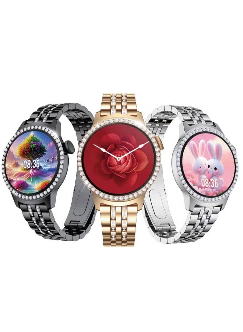 Telzeal Smart Watch with Bracelet – 2 Pairs of Straps & Wireless Charging, Sleek Black Design for Ladies & Girls, Fitness Tracker, Health Monitor, Stylish & Elegant Smart Wearable - Image 1