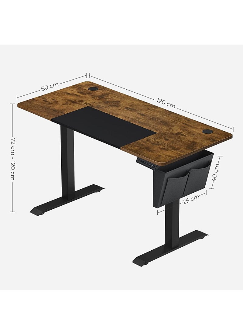 SONGMICS Songmics Height-adjustable desk, electric, infinitely adjustable, 4 heights, fabric bag, 120 x 60 x (72-120) cm, made of steel, vintage brown/black LSD015X01  - Image 3