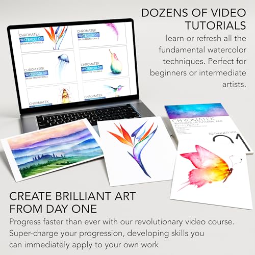 CHROMATEK 54 Watercolor Pens Set | Including 15 Page Pad & Online Video Tutorial Series | 4 Aquapens & 50 Unique Colors | Real Brush Pens | Easily Blendable, Vivid, Smooth | Professional Art Supplies - Image 5