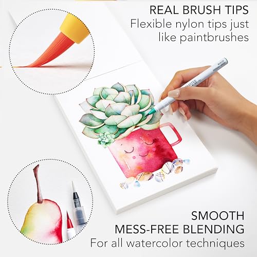 CHROMATEK 54 Watercolor Pens Set | Including 15 Page Pad & Online Video Tutorial Series | 4 Aquapens & 50 Unique Colors | Real Brush Pens | Easily Blendable, Vivid, Smooth | Professional Art Supplies - Image 3