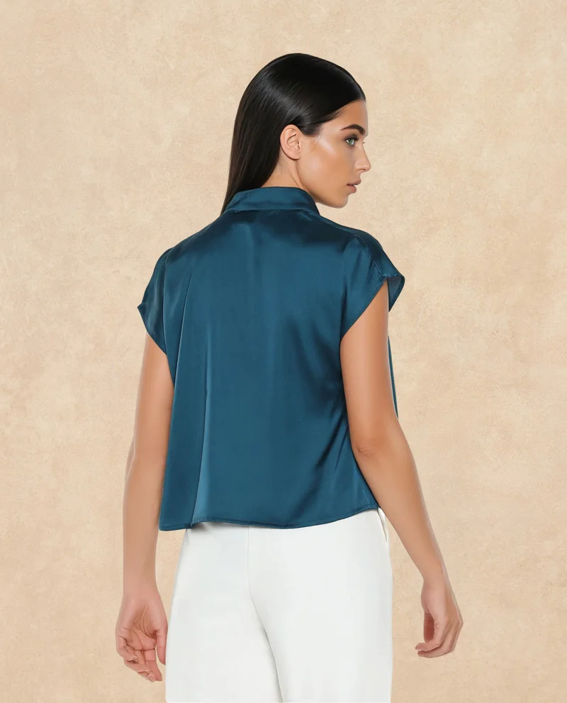 Rareism Women's Contrast Piping Detail Satin Top