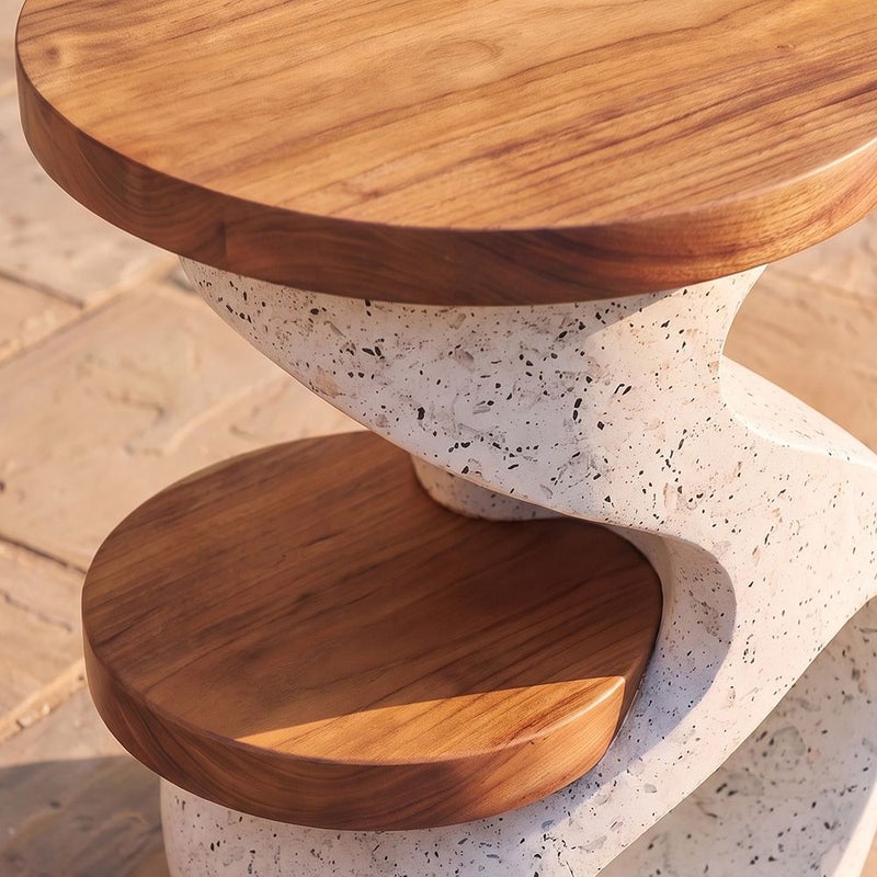 DANUBE HOME Terrazzo Curl Mgo Side Table | All Weather 1 Piece Outdoor End Table | Modern Design Furniture For Balcony, Garden Bench Seating Terrace Lawn Patio Poolside - L40.5xW40.5xH50.8cm -Multi Color - Image 2