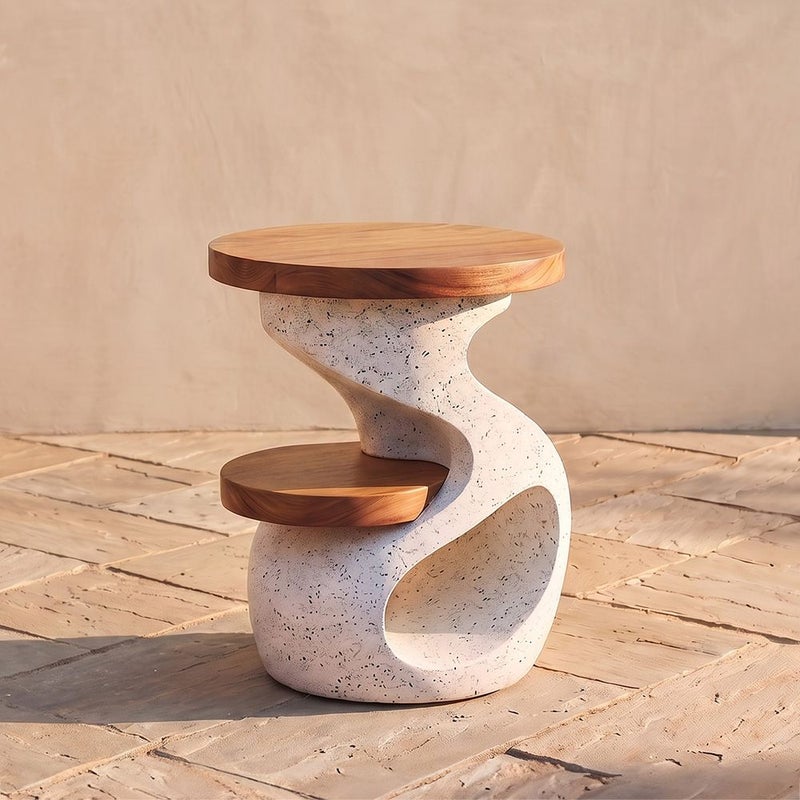 DANUBE HOME Terrazzo Curl Mgo Side Table | All Weather 1 Piece Outdoor End Table | Modern Design Furniture For Balcony, Garden Bench Seating Terrace Lawn Patio Poolside - L40.5xW40.5xH50.8cm -Multi Color - Image 1