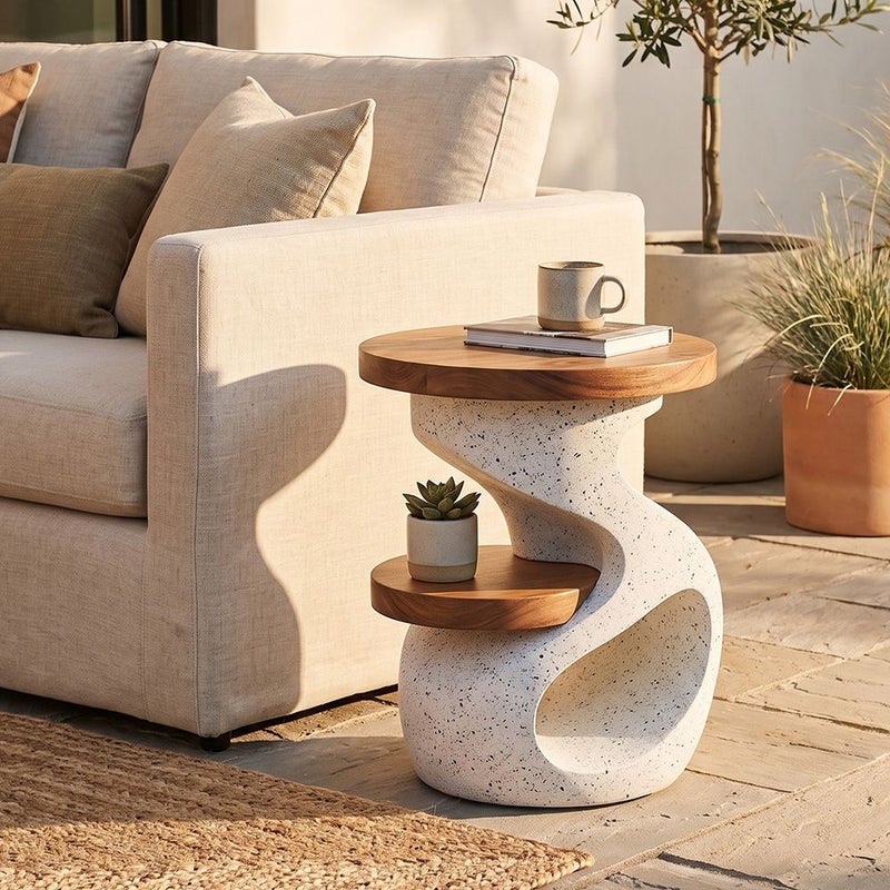 DANUBE HOME Terrazzo Curl Mgo Side Table | All Weather 1 Piece Outdoor End Table | Modern Design Furniture For Balcony, Garden Bench Seating Terrace Lawn Patio Poolside - L40.5xW40.5xH50.8cm -Multi Color - Image 4