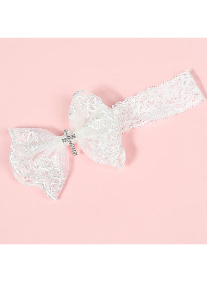 BBTDIN Baptism Christening Headbands Baby Girls Flower Lace Hair Hand White Bow BBG11 (B1-Bow with Cross) - Image 5