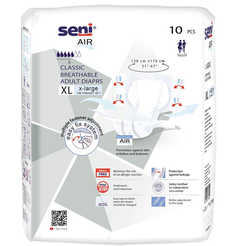 SENI حفاضات الكبار القابلة للتنفس - حجم كبير جداً (XL)، 10 قطعة - Image 2