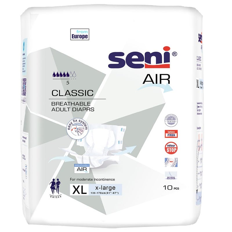 SENI حفاضات الكبار القابلة للتنفس - حجم كبير جداً (XL)، 10 قطعة - Image 1