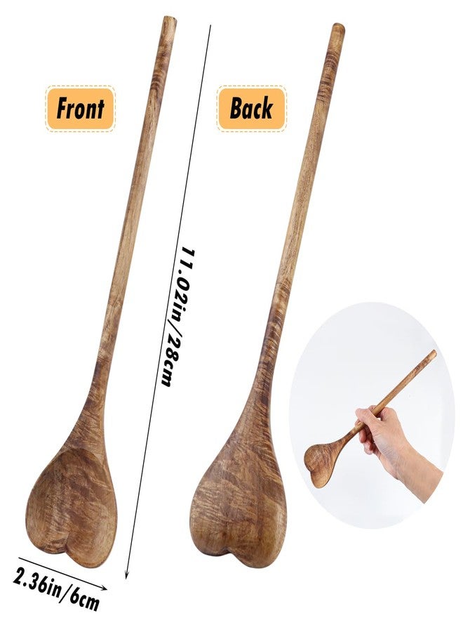 DOERDO DD Heart Shaped Wood Spoon, Long Handle Love Spoon for Appetizer, Serving Mixing Spoon Kitchen Utensil for Wedding Gift Mothers Day, 11Inch - Image 2
