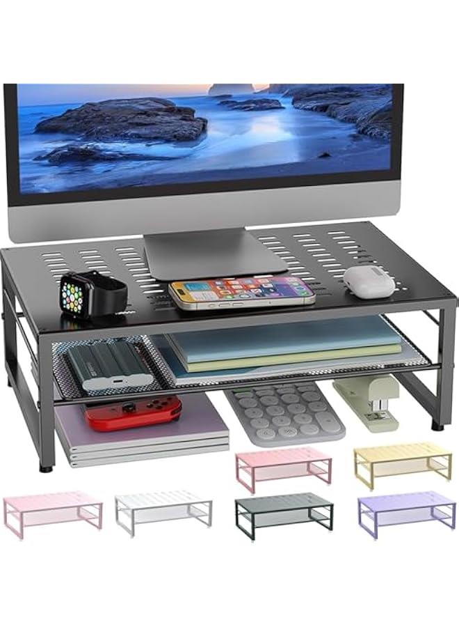 Arabest Desk Organizers and Accessories, 2-Tier Metal Monitor Stand Riser, Desk Organizer for Monitor, Office Desk Storage Organizer for Office Supplies (Black)  - Image 1
