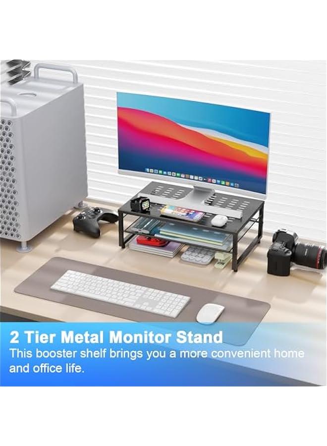 Arabest Desk Organizers and Accessories, 2-Tier Metal Monitor Stand Riser, Desk Organizer for Monitor, Office Desk Storage Organizer for Office Supplies (Black)  - Image 2