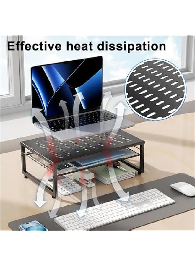 Arabest Desk Organizers and Accessories, 2-Tier Metal Monitor Stand Riser, Desk Organizer for Monitor, Office Desk Storage Organizer for Office Supplies (Black)  - Image 3