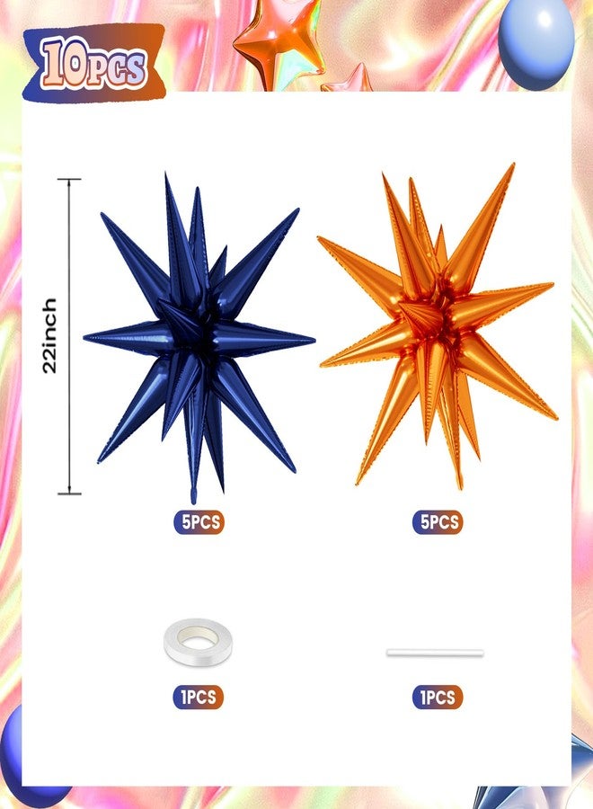 Biapian 10PCS 22Inch Star Explosion Foil Balloons, Large Blue Orange Balloon Spike Cone Colorful Star Balloons for Birthday, Graduation, Wedding & Party Decorations - Image 2