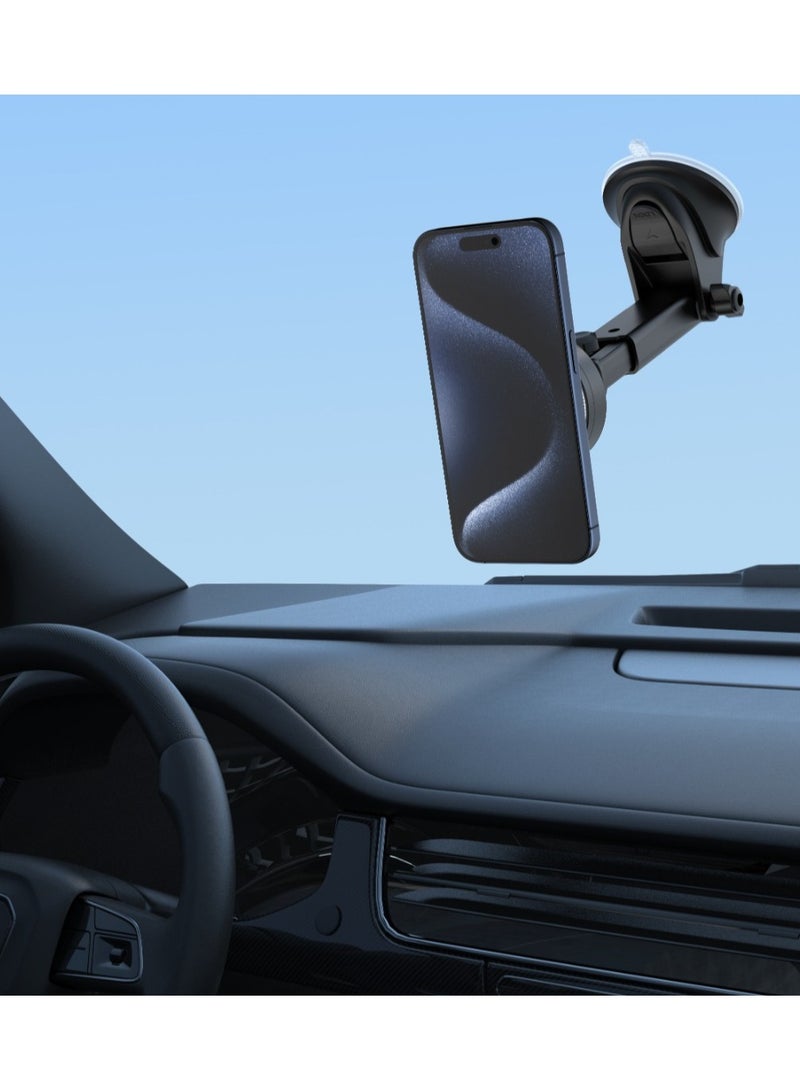 GREEN LION Car Charger Magsafe Holder 15W GH-17/ Extendable Arm/ Retractable Cable/ Strong Magnetic Adsorption/ Easy Installation / Fast Charging - Black - Image 2