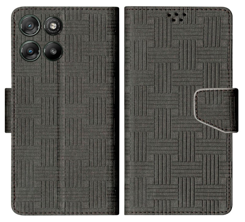 SBMS Flip Cover for Motorola Moto G67 Power 5G / Moto G57 Power Back Cover Case with Magnatic Closure | Genuine Leather Finish | Inbuilt Stand | Card & Money Pocket | Wallet Style Case (Mat Black) - Image 1