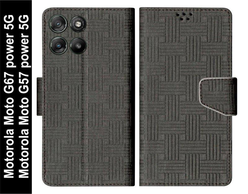SBMS Flip Cover for Motorola Moto G67 Power 5G / Moto G57 Power Back Cover Case with Magnatic Closure | Genuine Leather Finish | Inbuilt Stand | Card & Money Pocket | Wallet Style Case (Mat Black) - Image 2