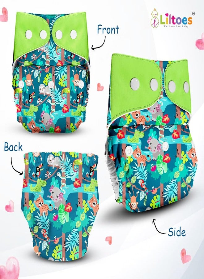 LILTOES Cloth Diapers For New Born Babies 0 to 3 Years | Freesize Adjustable and Reusable | Premium Cloth Nappies Pack of 1 (1 Cloth Diaper + 1 Insert) | (Jungle Safari) - Image 2