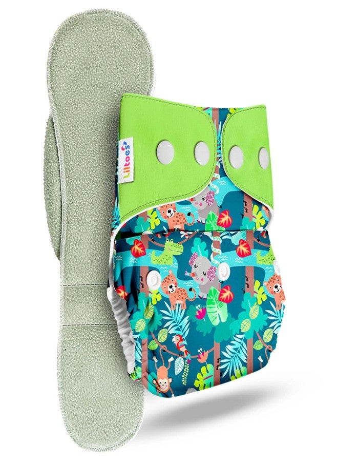 LILTOES Cloth Diapers For New Born Babies 0 to 3 Years | Freesize Adjustable and Reusable | Premium Cloth Nappies Pack of 1 (1 Cloth Diaper + 1 Insert) | (Jungle Safari) - Image 1