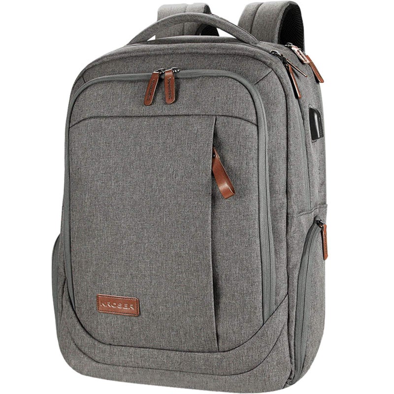 KROSER Laptop Backpack Large Computer Backpack Fits up to 17.3 Inch Laptop with USB Charging Port Water-Repellent Casual Daypack for Travel/Business/College/Women/Men-Grey - Image 4