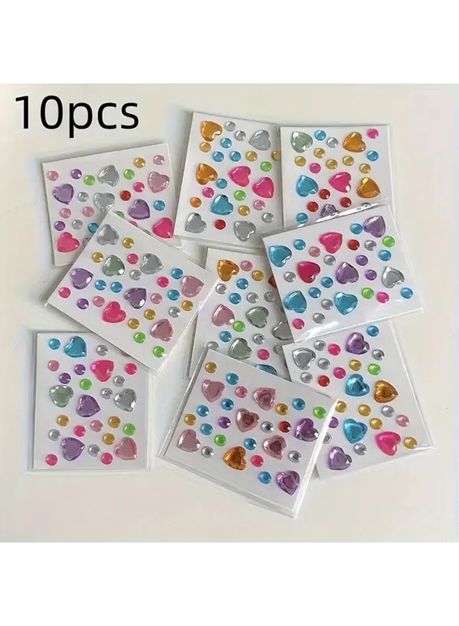 10pcs Sparkling Rhinestone Gemstone Stickers DIY Decoration Colorful Shapes - Image 1
