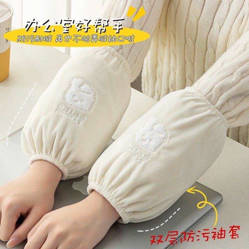 CuteCartoon Long Sleeve Cufflinks Autumn Winter Waterproof Dirt-resistant Arm Protector New 2023 Model For Students And Adults Rabbit off white 