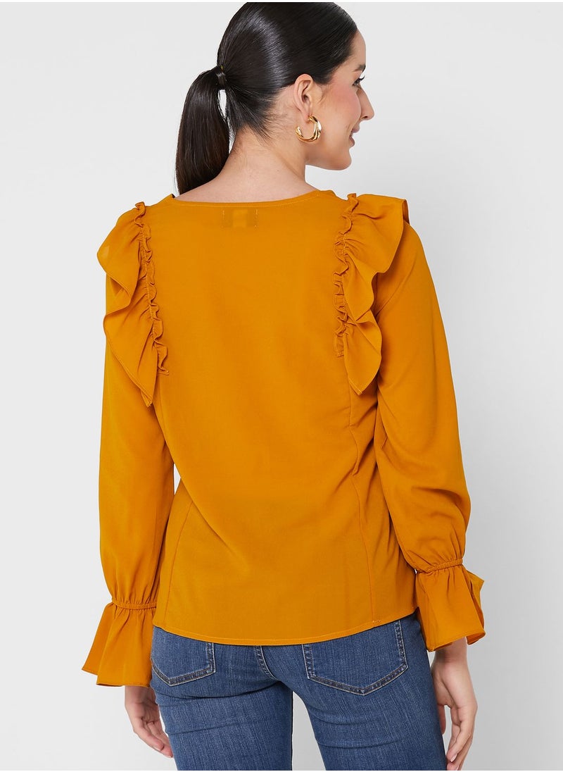 ELLA - Ruffle Detail Solid Top - Image 1