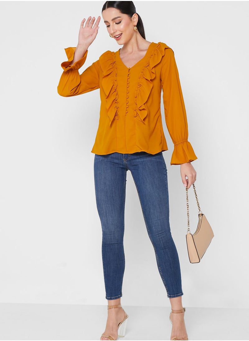 ELLA - Ruffle Detail Solid Top - Image 1