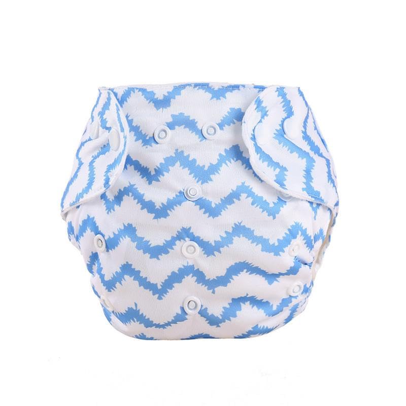 Alya Pocket Button Style Solid Winter Reusable Cloth Diaper Print Adjustable Washable Printed With 2 White Microfiber Bamboo Insert Pads (BLUE STRIP;0-24 Months) - Image 3