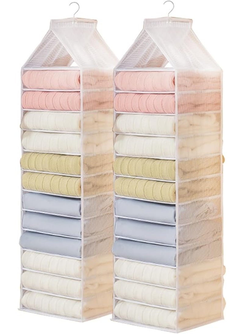 2 Packs Yoga Legging Storage Organizer Hanging, Closet Hanging Shelf Short Clothes Storage Shelf, 12 Shelves Foldable Hanging Closet Organizer for T-Shirt, Towel (2 White) - Image 1