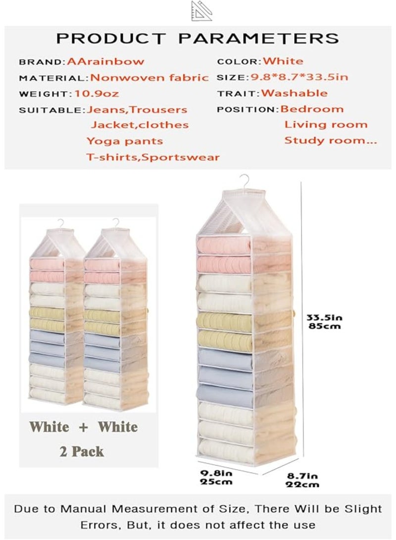 2 Packs Yoga Legging Storage Organizer Hanging, Closet Hanging Shelf Short Clothes Storage Shelf, 12 Shelves Foldable Hanging Closet Organizer for T-Shirt, Towel (2 White) - Image 3