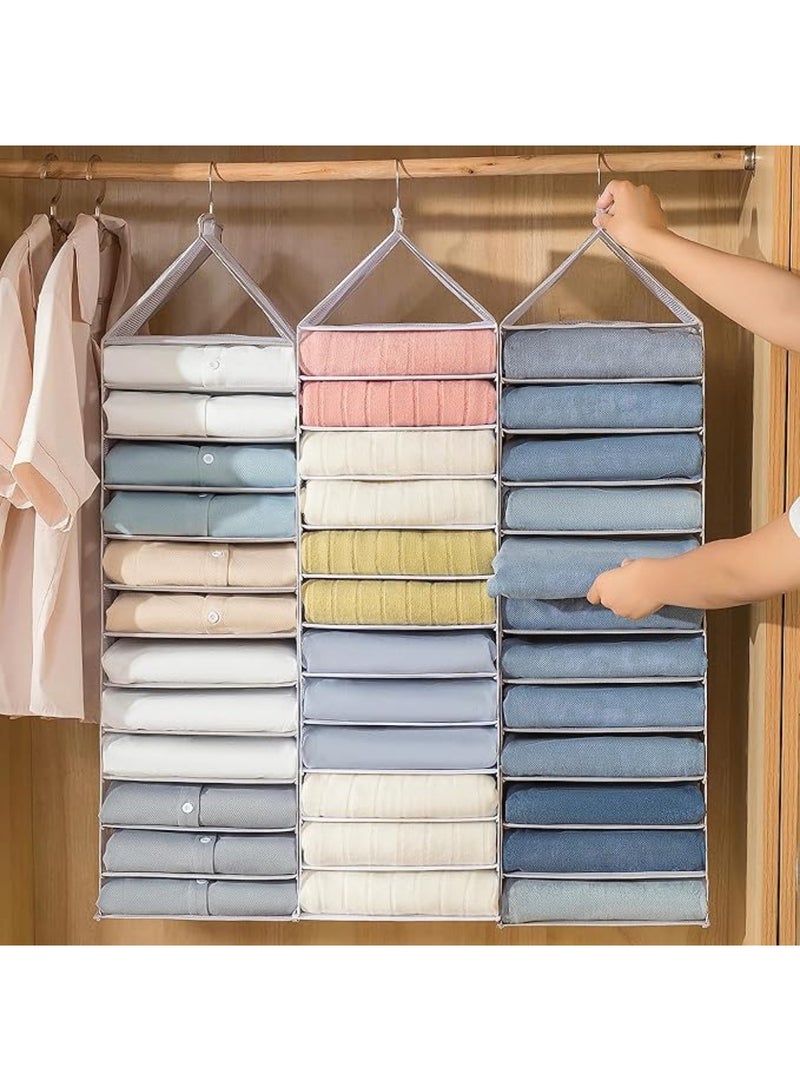 2 Packs Yoga Legging Storage Organizer Hanging, Closet Hanging Shelf Short Clothes Storage Shelf, 12 Shelves Foldable Hanging Closet Organizer for T-Shirt, Towel (2 White) - Image 2