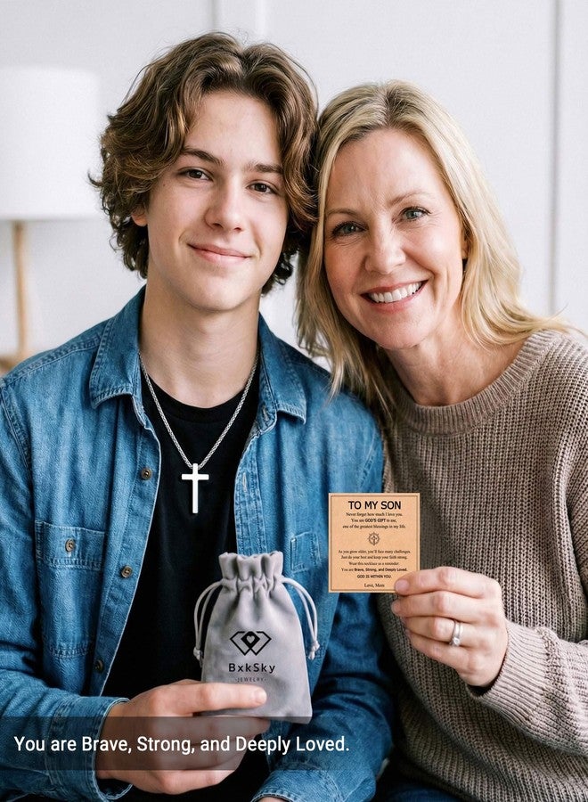 BxkSky Cross Necklace for Boys Easter Basket Stuffers Teenage Teen Boys Gift Ideas 8 12 14 11 13 15 9 10 Year Old Birthday Christian Confirmation Baptism First Communion Gifts for Kids Son from Mom - Image 3
