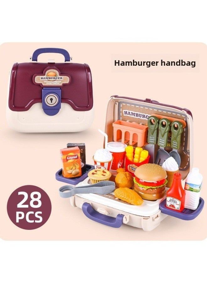 Children's Playhouse Simulation Hamburg Toolbox Cosmetics Handbag Crossbody Bag Boys And Girls Educational Toys-Color:Dessert Tote  - Image 3