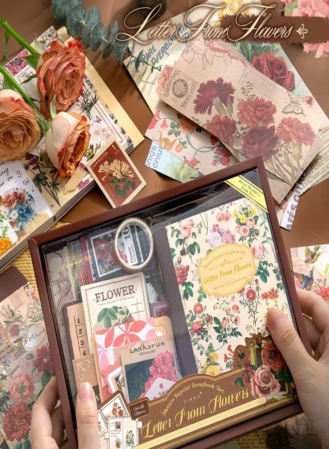 EVERYDAY JOURNAL مجموعة دفتر قصاصات ومذكرات يومية مكونة من 346 قطعة - دفتر ملاحظات عتيق A6، ملصقات ومجموعة حرف يدوية للمراهقين والفتيات وحافظي الذكريات (رسالة من الزهور، أحمر داكن) - Image 2