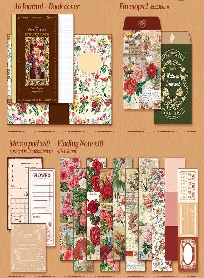 EVERYDAY JOURNAL مجموعة دفتر قصاصات ومذكرات يومية مكونة من 346 قطعة - دفتر ملاحظات عتيق A6، ملصقات ومجموعة حرف يدوية للمراهقين والفتيات وحافظي الذكريات (رسالة من الزهور، أحمر داكن) - Image 3