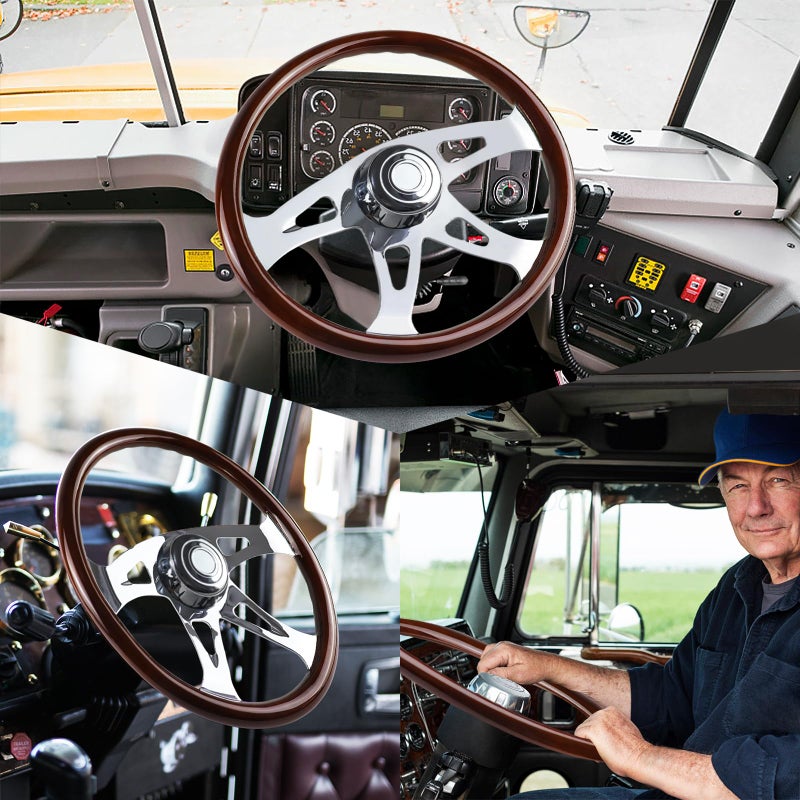 QYMOPAY 18" Wood Truck Steering Wheel Chrome 4 Spoke,for Kenworth, Peterbilt, Volvo,Freightliner - Image 5