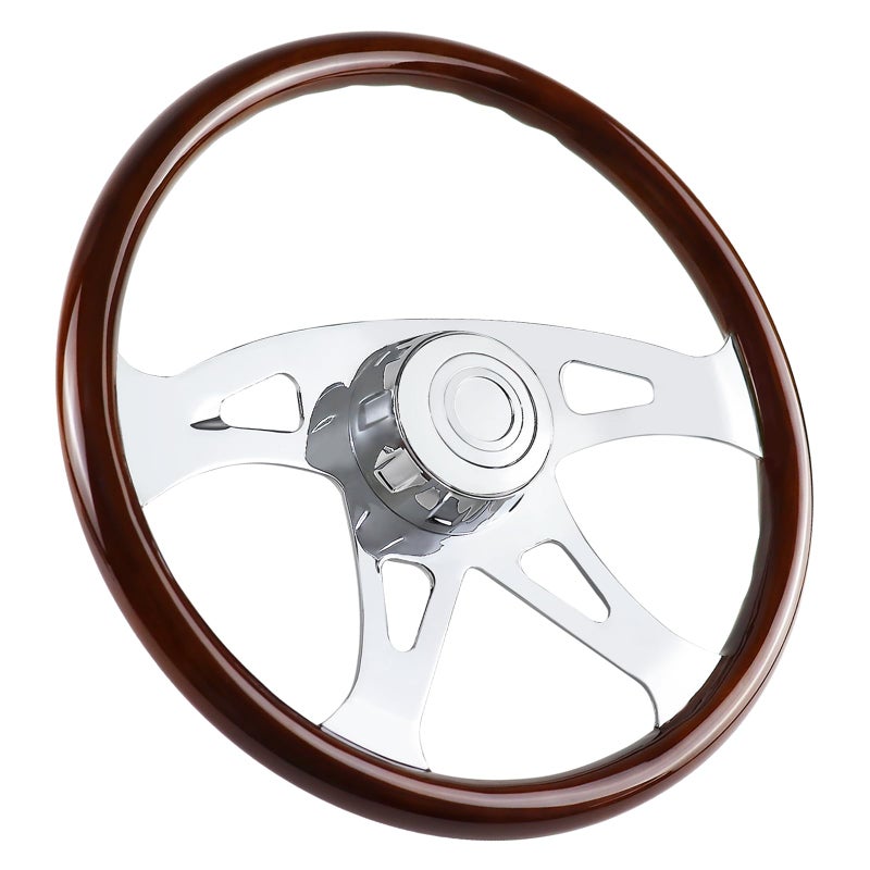 QYMOPAY 18" Wood Truck Steering Wheel Chrome 4 Spoke,for Kenworth, Peterbilt, Volvo,Freightliner - Image 1