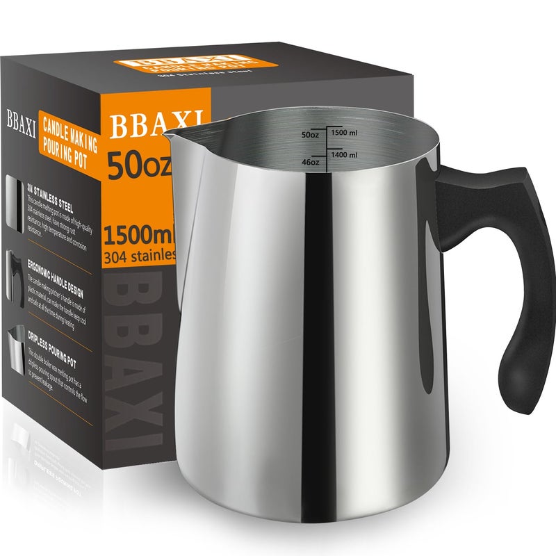 Candle Making Pouring Pot 1500 ML50 OZ Candle Pouring Pitcher 304 Stainless Steel Candle Making Pitcher with HeatResistant Handle and Dripless Pouring Spout Design