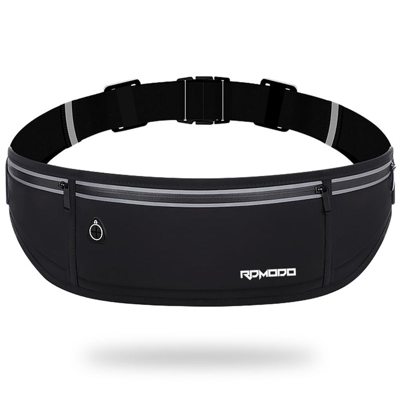 RDMODO Slim Running Beltï¼ŒWater Resistant Fanny Pack for Women Menï¼Œ3 Pocket Phone Holder for Running Walking Cyclingï¼ŒAdjustable Reflective Running Waist Bag for iPhone 16 15 14 13 Pro Max Samsung Black - Image 1