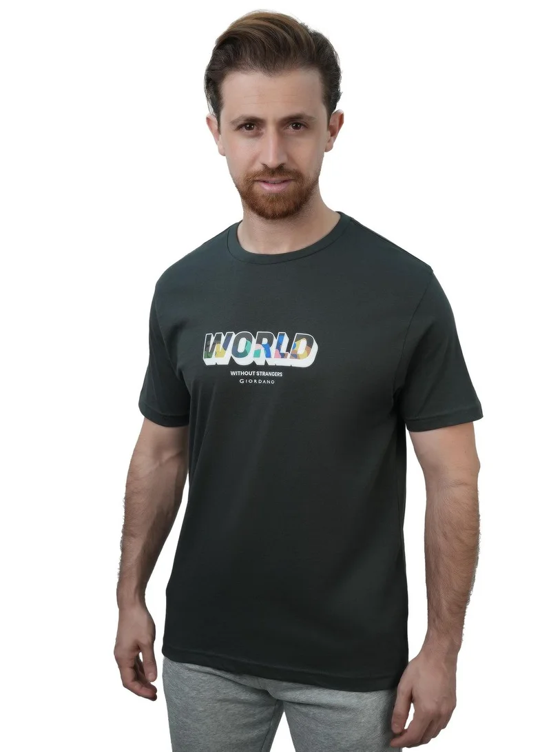GIORDANO Men's Slim Fit Cotton Jersey Crew Neck Print Tee | WWS Graphic