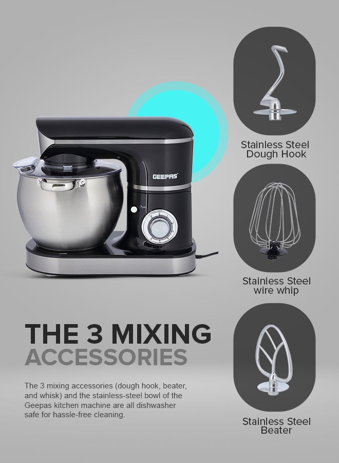 GEEPAS Stand Mixer with Stainless Steel Mixing Bowl 6 Speed with Pulse or Eject Button Whisk Beaters Dough Hook LED power indicator Ideal for Bread and Dough 8.5 L 1500 W GSM43040 Black - Image 3