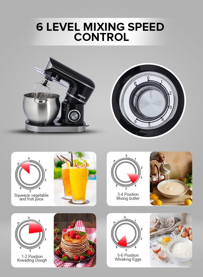 GEEPAS Stand Mixer with Stainless Steel Mixing Bowl 6 Speed with Pulse or Eject Button Whisk Beaters Dough Hook LED power indicator Ideal for Bread and Dough 8.5 L 1500 W GSM43040 Black - Image 5