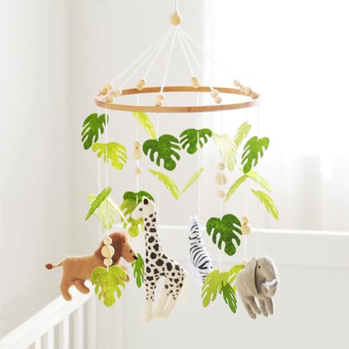 let's make Baby Mobile for Crib Safari Nursery Mobile Handmade Jungle Baby Mobile Woodland Nursery Decor Forest Animals Crib Accessories with Lion Elephant Zebra Giraffe - Image 1